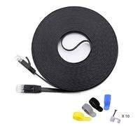 Cat 6 Ethernet Cable 50 ft (at a Cat5e Price but Higher Bandwidth) Flat 10Gbps Internet Network Cable - Cat6 Ethernet Patch Cable Short - Black Computer LAN Cable + Free Cable Clips and Straps