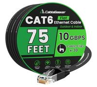 Cat 6 Ethernet Cable 50 ft (Green Connector for Cable Identification) Flat Internet Network Cable - Cat6 Ethernet Patch Cable Short - Black Cat6 Computer Cable + Free Cable Clips and Straps