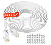 Cat 6 Ethernet Cable 50m, Long Internet Cable 50m High Speed 10/100/1000Mbps, Flat Gigabit RJ45 Network LAN Cable Outdoor & Indoor, Pure Copper Core Broadband Patch Cord for Router Modem (50 Clips)