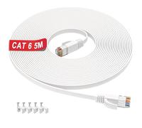 Cat 6 Ethernet Cable 5m, High Speed Internet Cable 5m Flat Network Cable , Gigabit LAN Cable with RJ45 Connectors 10/100/1000Mbit/s, White Broadband Patch Cord for Router Switch Modem Xbox PC(5 Clips)