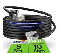 Cat 6 Ethernet Cable 6FT Outdoor&Indoor, Cat6 Ethernet Patch Cable 10Gbps, High-Speed UTP Cat6 Network Cable Pure Copper, Cat 6 Cable for Home and Office Network, Black