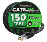 Cat 6 Ethernet Cable Black 150 ft (at a Cat5e Price but Higher Bandwidth) Flat 10Gbps Internet Network Cable - Cat6 Ethernet Patch Cable Short - Computer LAN Cable with Snagless RJ45 Connectors