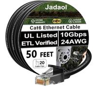 Cat 6 Outdoor Ethernet Cable 50 ft, 24AWG 10Gbps Support Cat8 Cat7 Network, Pure Copper, Direct Burial Waterproof Underground Anti-UV (1Ft 3Ft 5Ft 10Ft 15Ft 20Ft 30Ft 50Ft 60Ft 75Ft 100Ft 150ft 200ft)