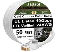 Cat 6 Outdoor Ethernet Cable 50 ft, Support Cat8/7 Network, 10Gbps 550MHz, 24AWG Pure Copper, Direct Burial Waterproof In-Ground UV Resistant LAN Internet Patch Cable for Router, Modem, Switch, White