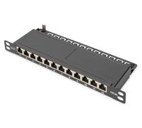 CAT 6A Patch Panel, shielded, 12-Port 1/2U, 10", Rack Mount, black RAL 9005 Cat6