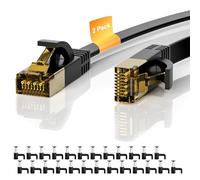 Cat 7 Ethernet Cable 2-Pack 2 FT, Cat7 Flat High Speed 10Gbps 600MHz Shielded Internet Network Patch Black Cord, Ultra Slim RJ45 LAN Cable, for PS5, Modem, Router, LAN, Computer with 25 Cable Clips