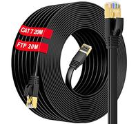 Cat 7 Ethernet Cable 20m Outdoor, Long Flat Ethernet Network Cable High Speed Waterproof, S/FTP - 10Gbps (50 Clips) - Faster than Cat 6/Cat 5, Lan Cable for Xbox/Switch/Router/Game/Smart TV/Modem