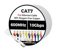 Cat 7 Ethernet Cable 2FT, Flat 10Gbps High Speed Internet Cord, STP Shielded, Pure Copper, Flexible CAT7 RJ45 LAN Network Cable, Compatible with PC, Laptop, PS5, Xbox Modem, Router, PoE, White Cable