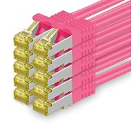 Cat.7 Patch Cable Set, S/FTP (PiMF) Ethernet LAN Network Cables, 10 Gigabits/10000 Mbps - High Speed - 600 MHz with Locking Protection, Halogen-Free (LSZH) Magenta - 10 pièces 0,5m