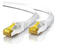 2 m CAT 7 Network Cable Flat, Ethernet Cable, Gigabit LAN 10 Gbps, Patch Cable, Flat Ribbon Cable, Installation Cable, Cat.7 Raw Cable, U FTP PIMF Shielding with RJ 45 Plug, Switch Router Modem, White