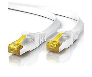 CAT 7 Network Cable Flat Ethernet Cable Gigabit LAN 10 Gbps Patch Cable Flat Ribbon Cable Installation Cable Cat7 Raw Cable U FTP PIMF Shielding with RJ 45 Connector Switch Router Modem White