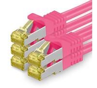 Cat.7 Patch Cable Set, S/FTP (PiMF) Ethernet LAN Network Cables, 10 Gigabits/10000 Mbps - High Speed - 600 MHz with Locking Protection, Halogen-Free (LSZH) Magenta - 5 pièces 0,25m