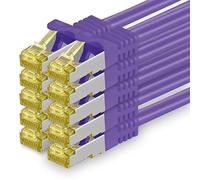 Cat.7 Patch Cable Set, S/FTP (PiMF) Ethernet LAN Network Cables, 10 Gigabits/10000 Mbps - High Speed - 600 MHz with Locking Protection, Halogen-Free (LSZH) Violet - 10 pièces 1m