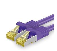 Cat.7 Patch Cable Set, S/FTP (PiMF) Ethernet LAN Network Cables, 10 Gigabits/10000 Mbps - High Speed - 600 MHz with Locking Protection, Halogen-Free (LSZH) Violet - 1 pièce 15m