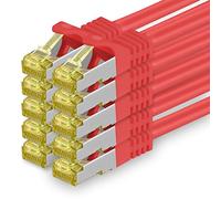 Cat.7 Patch Cable Set, S/FTP (PiMF) Ethernet LAN Network Cables, 10 Gigabits/10000 Mbps - High Speed - 600 MHz with Locking Protection, Halogen-Free (LSZH) Rouge - 10 pièces 0,5m