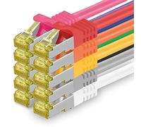 Cat.7 Patch Cable Set, S/FTP (PiMF) Ethernet LAN Network Cables, 10 Gigabits/10000 Mbps - High Speed - 600 MHz with Locking Protection, Halogen-Free (LSZH) 10 Couleurs - 10 pièces 0,25m