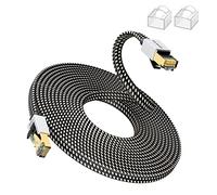 Cat 8 Ethernet Cable 20M, High Speed Gigabit Nylon Braided Lan Network Cat 8 Patch Cord, 40Gbps 2000Mhz RJ45 Flat Cable Shielded, Indoor&Outdoor for Modem/Router/switch, Faster than Cat5e/Cat6/Cat7