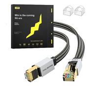 Cat 8 Ethernet Cable 2M, High Speed Gigabit Nylon Braided Lan Network Cat 8 Patch Cord, 40Gbps 2000Mhz RJ45 Flat Cable Shielded, Indoor&Outdoor for Modem/Router/switch, Faster than Cat5e/Cat6/Cat7