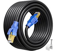 Cat 8 Ethernet Cable 50ft High Speed, Cat 8 Outdoor Cable Shielded 40Gbps 2000Mhz, 26AWG, SFTP, Solid Copper, Direct Burial, POE, Waterproof Cat 8 RJ45 LAN Network Cable for Gaming Router (15 Clips)