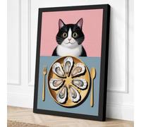 Cat Above the Oysters Modern Canvas Wall Art Print 18x12 Inch (46 x 30 cm)
