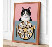 Cat Above the Oysters Modern Canvas Wall Art Print 24x16 Inch (61 x 41 cm)