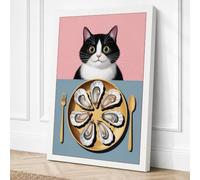 Cat Above the Oysters Modern Canvas Wall Art Print 24x16 Inch (61 x 41 cm)