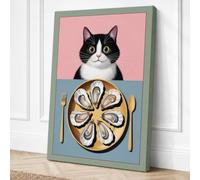 Cat Above the Oysters Modern Canvas Wall Art Print 24x16 Inch (61 x 41 cm)