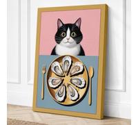Cat Above the Oysters Modern Canvas Wall Art Print 24x16 Inch (61 x 41 cm)