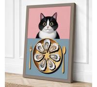 Cat Above the Oysters Modern Canvas Wall Art Print 30x20 Inch (76 x 51 cm)