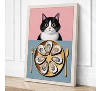 Cat Above the Oysters Modern Canvas Wall Art Print 36x24 Inch (91 x 61 cm)