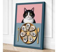 Cat Above the Oysters Modern Canvas Wall Art Print 36x24 Inch (91 x 61 cm)