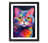 Cat Abstract Framed Wall Art Print A2 Black