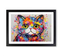 Cat Abstract Framed Wall Art Print A2 Black