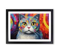 Cat Abstract Framed Wall Art Print A2 Black