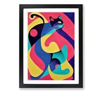 Cat Abstract Framed Wall Art Print A2 Black