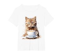 Cat Abstract Motif Portrait Illustration Animal Cat T-Shirt, Women's Plus, White, 6X