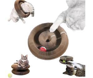 Cat Accordion - Designed for Selkirk Rex Cats - 3-in-1 Corrugated Cardboard Cat Scratching Toy with Ball, Interactive Cat Tunnel, and Scratching Mat A