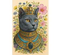 Cat Adorned With Egyptian Jewelry Surrounded - A4 Poster Animal Portrait Art Print Anthropomorphic Wall Art Featuring Pet in Human Outfit Perfect for Home Decor Office or Gallery Display