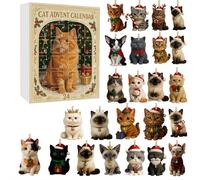 Cat Advent Calendars 2025, 24 Days Cat Ornaments Christmas Countdown Calendar,2D Flat Acrylic Cats Pendant Christmas Tree Ornament | Kitten Figure Decor C-hristmas Advent Calendars