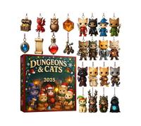 Cat Advent Calendars 2025, 24 Days Christmas Countdown Calendar With 24 2D Flat Acrylic Different Cats And Dungeons Pendants Christmas Decorations, Countdown Surprise Gift For Cats Lovers, Collectors