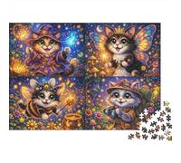 Cat Adventures 500 Piece Wooden Jigsaw Puzzle,Adults & Kids 14+,Impossible Challenge,Gift Idea Fantasy Kittens,Home Wall Decor,Wood,Educational Toy,Stress Relief (52x38cm)