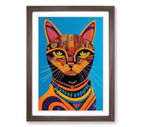 Cat African Art Framed Wall Art Print A2 Walnut