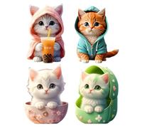 Cat Air Freshener Car Vent, 4PCS 6cm Cute Ornament for Car Air Vents Decor, Oceans Scent Solid Aromatherapy Cars Diffuser, Adorable Acrylic Vent Clip Keeps Cars Fresh