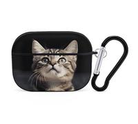 Cat Airpod Pro Case AirPods 2 Case for Women Hard Shell Protective Cover with Carabiner Keychain Compatible with AirPods Case 2nd 1st Generation, Front LED Visible Black