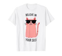 Cat Always Believe in Yourself Motivational Quote Men Women Value Graphic T-Shirt, Men, White, S
