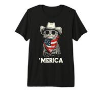 Cat American Flag Bandana Cowboy Hat Sunglasses Cool Western Premium T-Shirt
