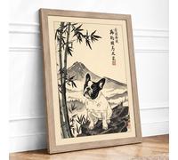 Cat Among Bamboo Japandi Framed Wall Art Print A1 Oak