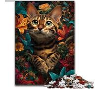 Cat Among Flowers Jigsaw Puzzles for Teenagers 1000 Piece, Suitable for Ages 14 And Up Family Fun It Is Ideal As A Gift for The Whole Family (26x38cm)