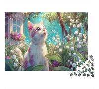 Cat Among Lily of The Valley 1000 Piece Jigsaw Puzzle Cardboard For Adults Family Activity Indoor Mindfulness Birthday Gift 70x50cm/1000pcs