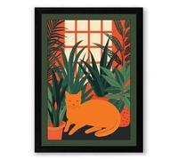Cat Among Potted Plants Boho Framed Wall Art Print A1 (84.1×59.4cm) Black, Wall Decor for Living Room, Bedroom, Office & Home, Ready to Hang, Art Gift